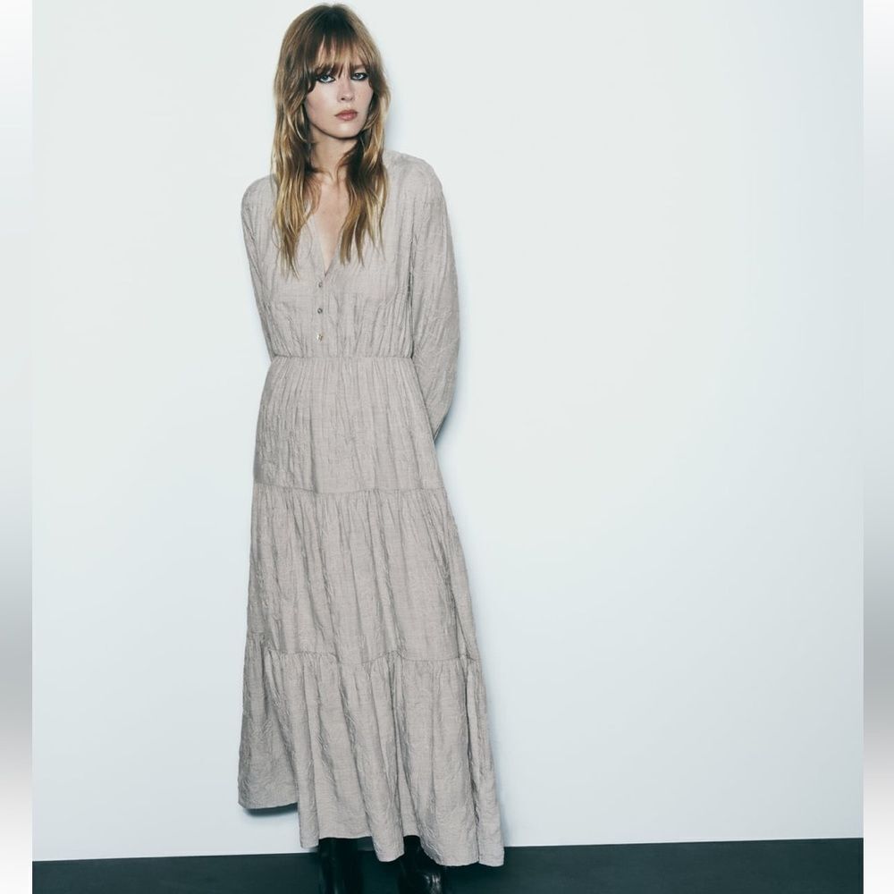 Zara embroidered tier midi dress